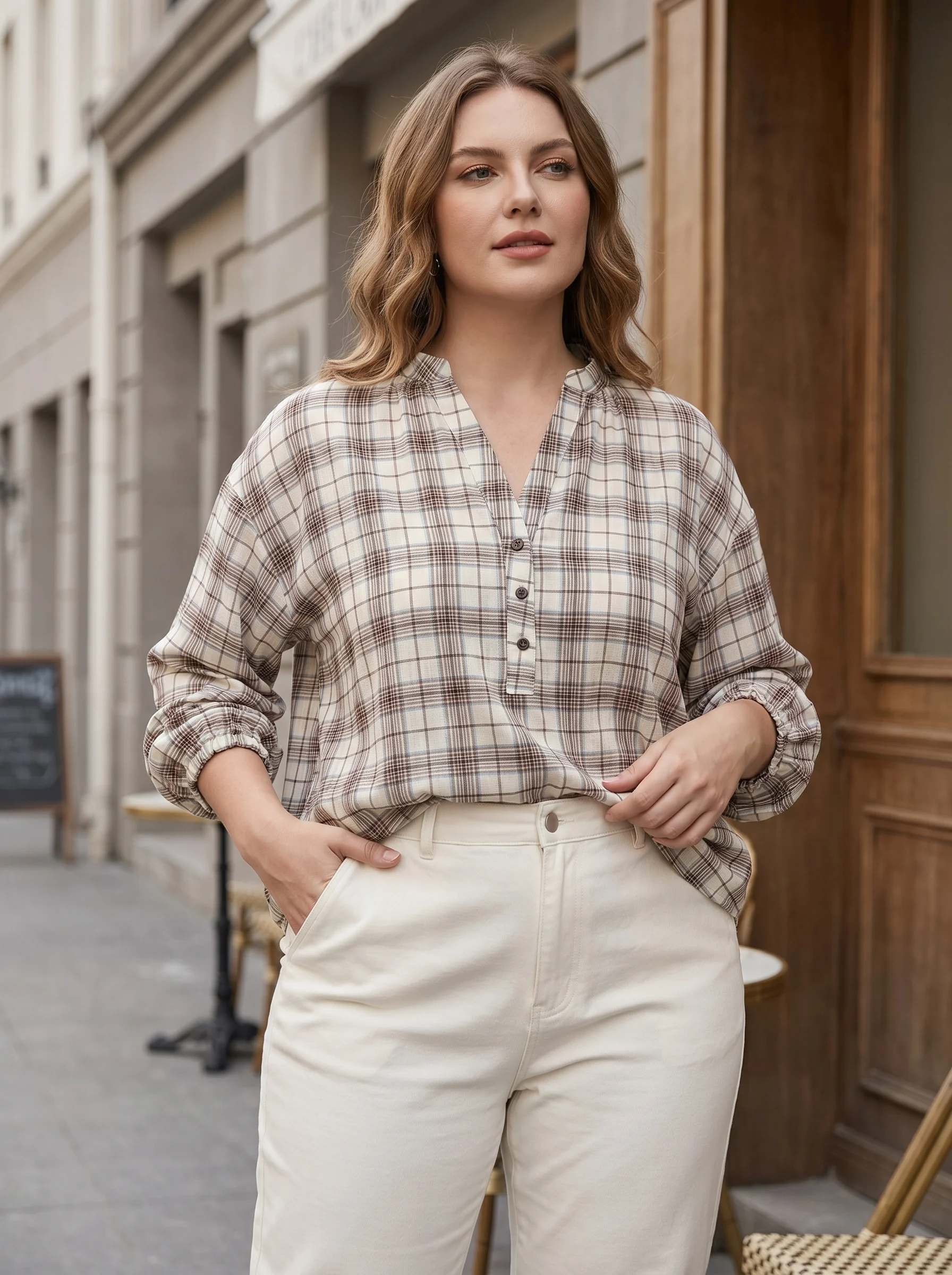 Rosa fera Plus Size Women Checkered Blouse Stand Collar Half Button Loose Long Sleeve Shirt Top
Rosa fera Plus Size Women Checkered Blouse Stand Collar Half Button Loose Long Sleeve Shirt Top