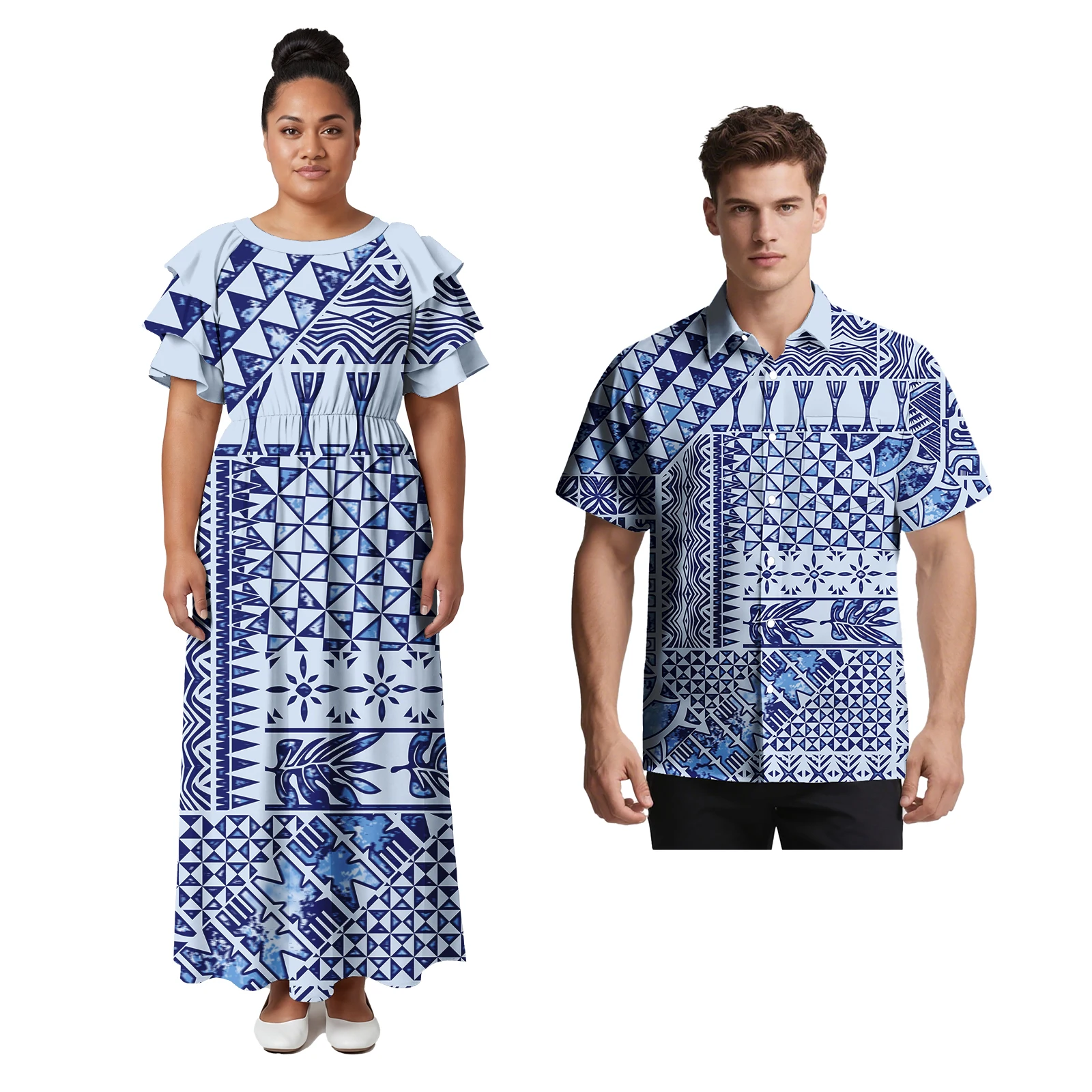 Spring Summer New Fashion Hawaiian Women Cascading Ruffle Sleeve Dress Samoan Beach Men Shirts Polynesian Couple Match Outfits
Spring Summer New Fashion Hawaiian Women Cascading Ruffle Sleeve Dress Samoan Beach Men Shirts Polynesian Couple Match Outfits