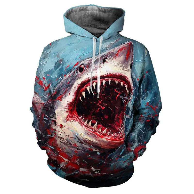 3D Printed Bloody Shark Hoodie For Men Marine Animal Pattern Long Sleeves Casual Sweatshirt Loose Pullover Hoodies Streetwear
3D Printed Bloody Shark Hoodie For Men Marine Animal Pattern Long Sleeves Casual Sweatshirt Loose Pullover Hoodies Streetwear