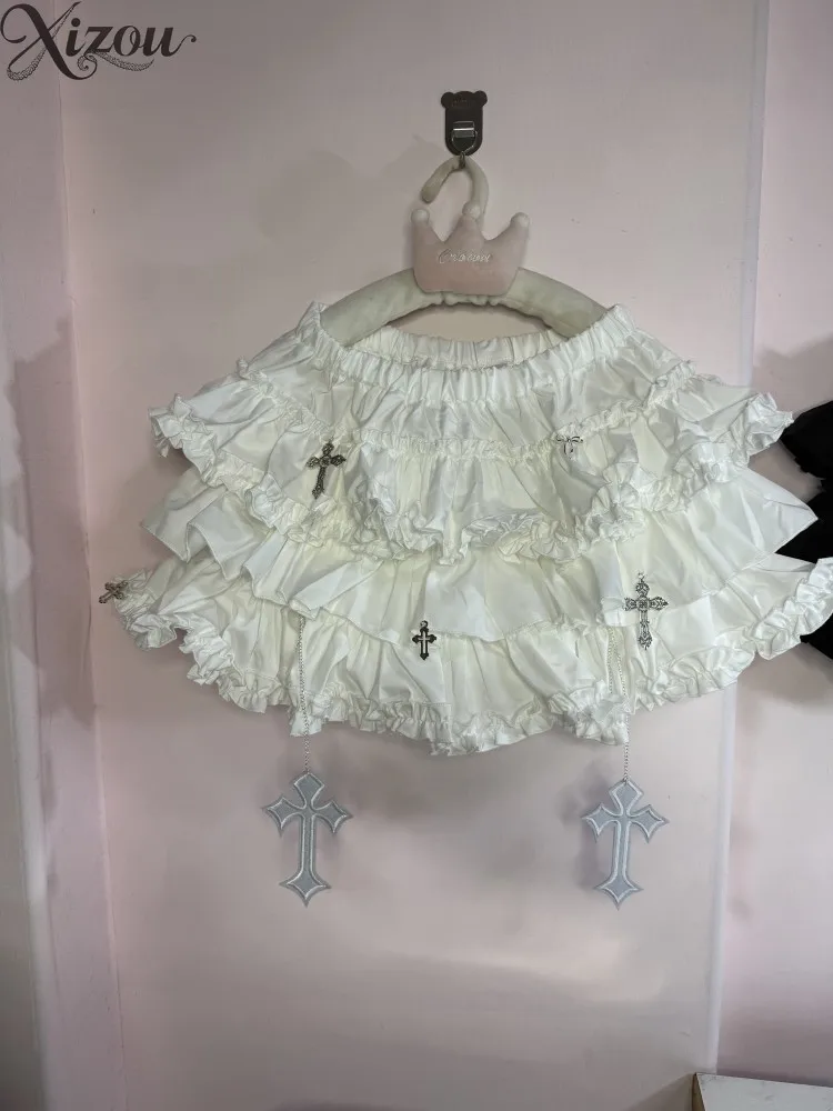 Gothic Y2K Harajuku Lolita Skirt Black White Pleated Cake Mini High Waist Skirts Victorian 2025 Women Above Knee Tierred Cross
Gothic Y2K Harajuku Lolita Skirt Black White Pleated Cake Mini High Waist Skirts Victorian 2025 Women Above Knee Tierred Cross