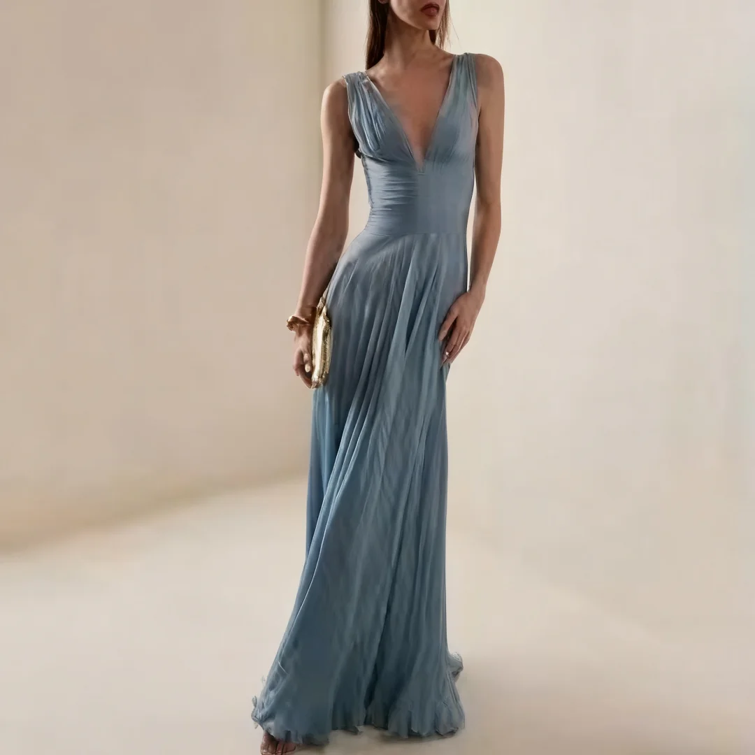 Плиссированное платье на тонких бретельках с v-образным вырезом длиной до пола, вечерние платья, платья для выпускного вечера на день рождения для женщин
Плиссированное платье на тонких бретельках с v-образным вырезом длиной до пола, вечерние платья, платья для выпускного вечера на день рождения для женщин