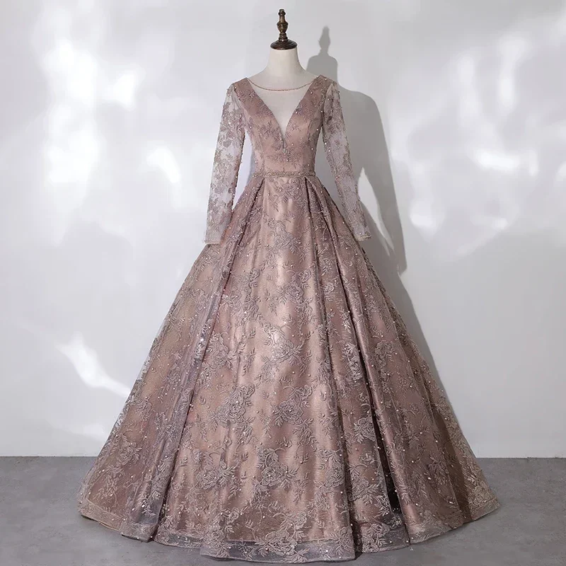 Customized Evening Dress Khaki Beads Full Sleeves V-Neck Floor-Length Lace Up Embroidery princess Plus size Lady Party Ball Gown
Customized Evening Dress Khaki Beads Full Sleeves V-Neck Floor-Length Lace Up Embroidery princess Plus size Lady Party Ball Gown