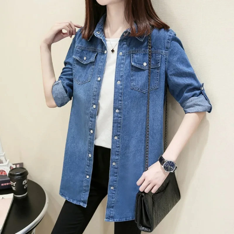 2025 Spring Autumn Denim Shirt Women Fashion Jeans Shirt Cotton Long Sleeve Korean Slim Blouses Jeans Ladies Lapel Collar
2025 Spring Autumn Denim Shirt Women Fashion Jeans Shirt Cotton Long Sleeve Korean Slim Blouses Jeans Ladies Lapel Collar