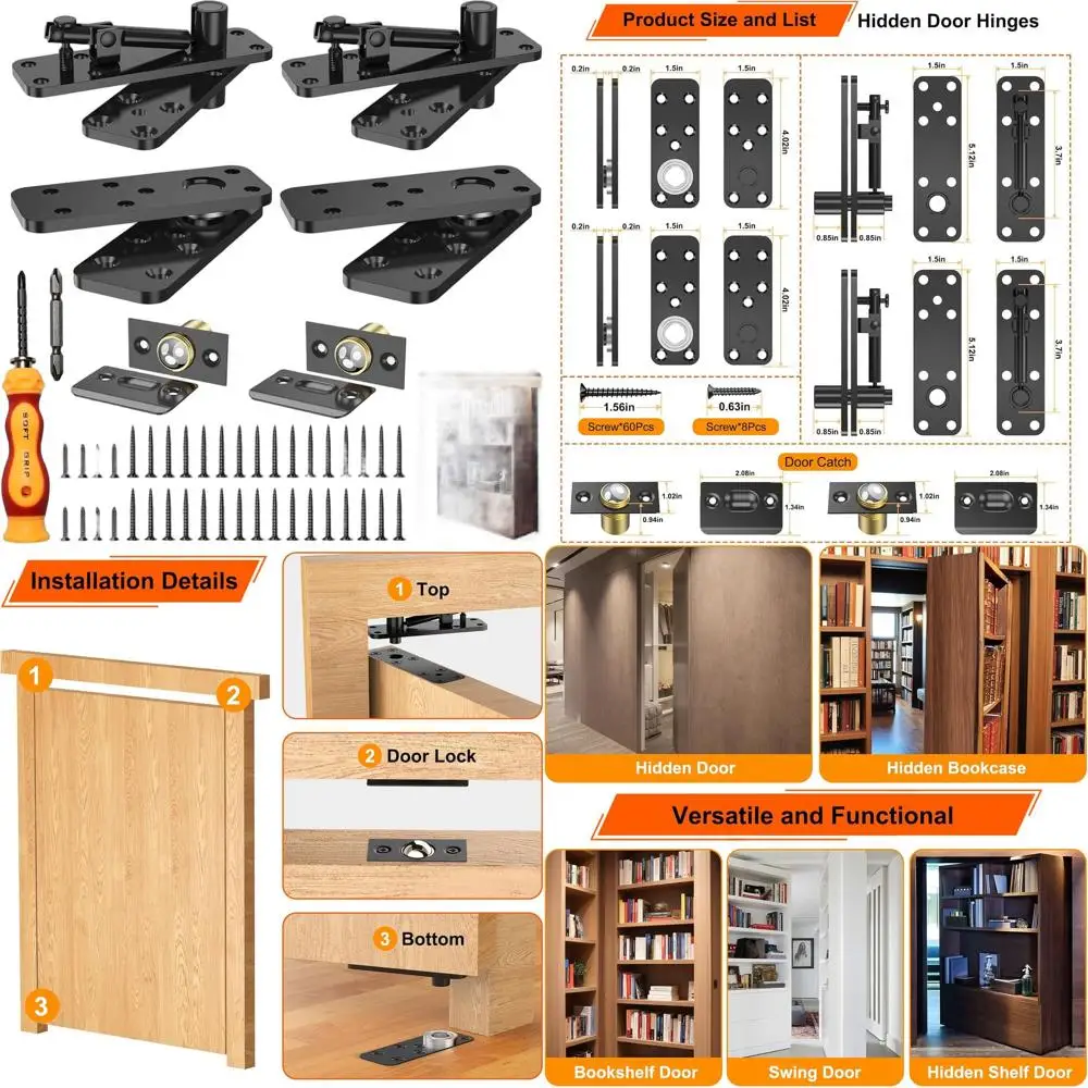 Sturdy Pivot Hinges for 570 lbs Load, 360° Swivel, Ideal for Concealed Doors, Bookcases, and Wall Beds
Sturdy Pivot Hinges for 570 lbs Load, 360° Swivel, Ideal for Concealed Doors, Bookcases, and Wall Beds