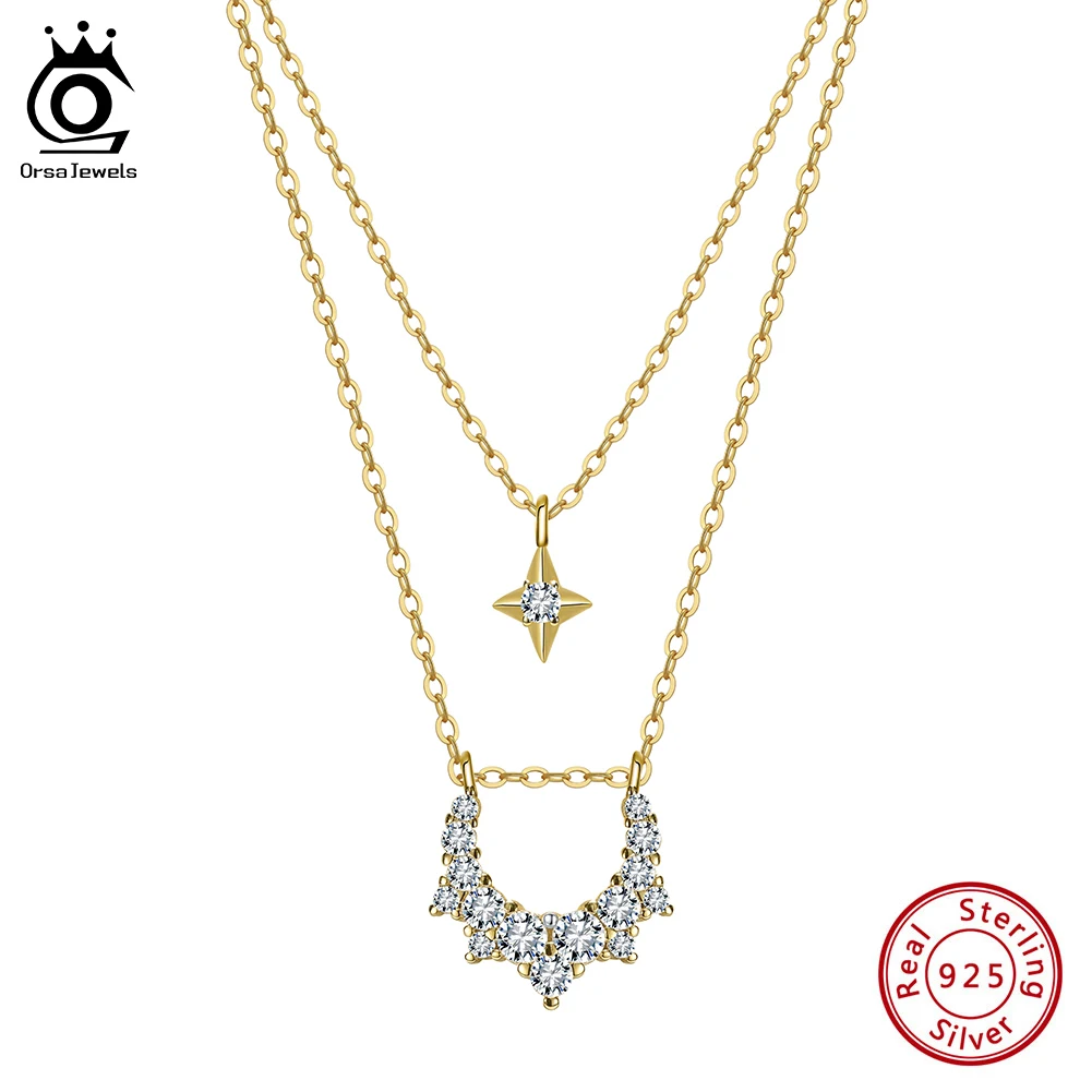 ORSA JEWELS Trendy 925 Sterling Silver Double Layer Necklace Cubic Zircon Fashion Pendant Clavicle Chain Party Jewelry BQN22
ORSA JEWELS Trendy 925 Sterling Silver Double Layer Necklace Cubic Zircon Fashion Pendant Clavicle Chain Party Jewelry BQN22