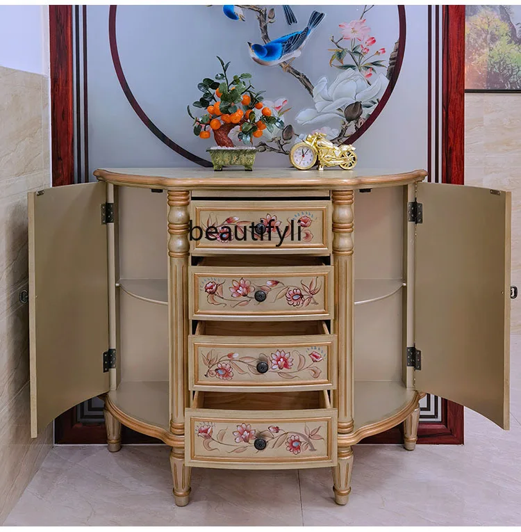American semicircular entrance cabinet champagne retro painted European living room 107 39 high 91CM
American semicircular entrance cabinet champagne retro painted European living room 107 39 high 91CM