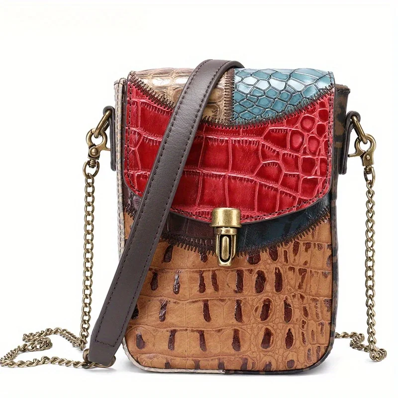 Mini Crossbody Phone Bag, Vintage Ethnic Design, Faux Croc Leather Shoulder Purse
Mini Crossbody Phone Bag, Vintage Ethnic Design, Faux Croc Leather Shoulder Purse