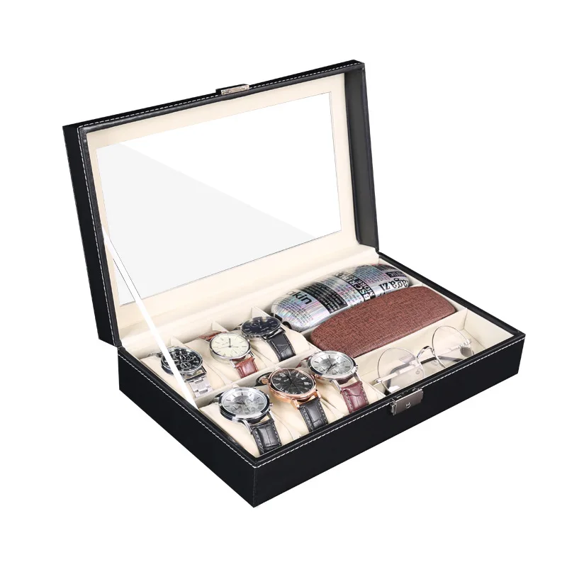 Manufacturer direct-ship watch box PU leather 6-position watch + 3-position glasses leather storage display box
Manufacturer direct-ship watch box PU leather 6-position watch + 3-position glasses leather storage display box