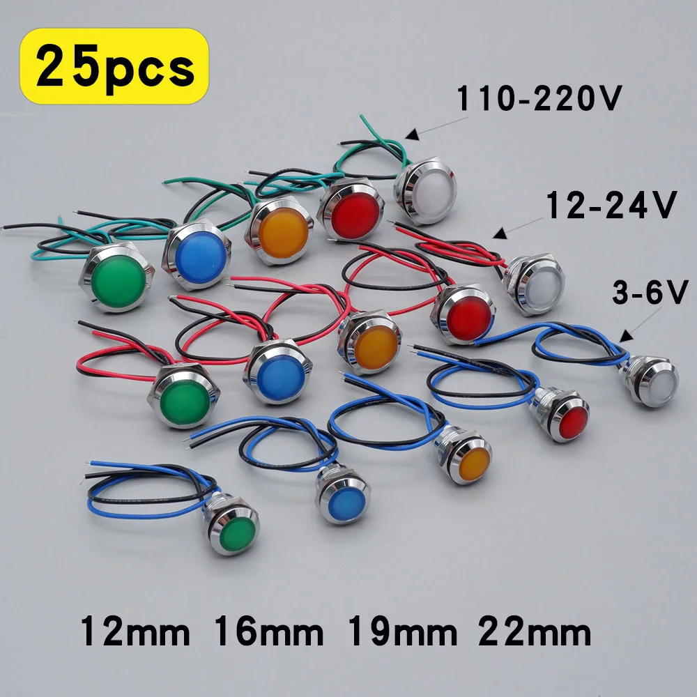 25pcs Metal LED Warning Indicator Light Signal Lamp Pilot Wire 12mm 16mm 19mm 22mm IP65 Waterproof 3-6V 12-24V 220V Power Blue
25pcs Metal LED Warning Indicator Light Signal Lamp Pilot Wire 12mm 16mm 19mm 22mm IP65 Waterproof 3-6V 12-24V 220V Power Blue