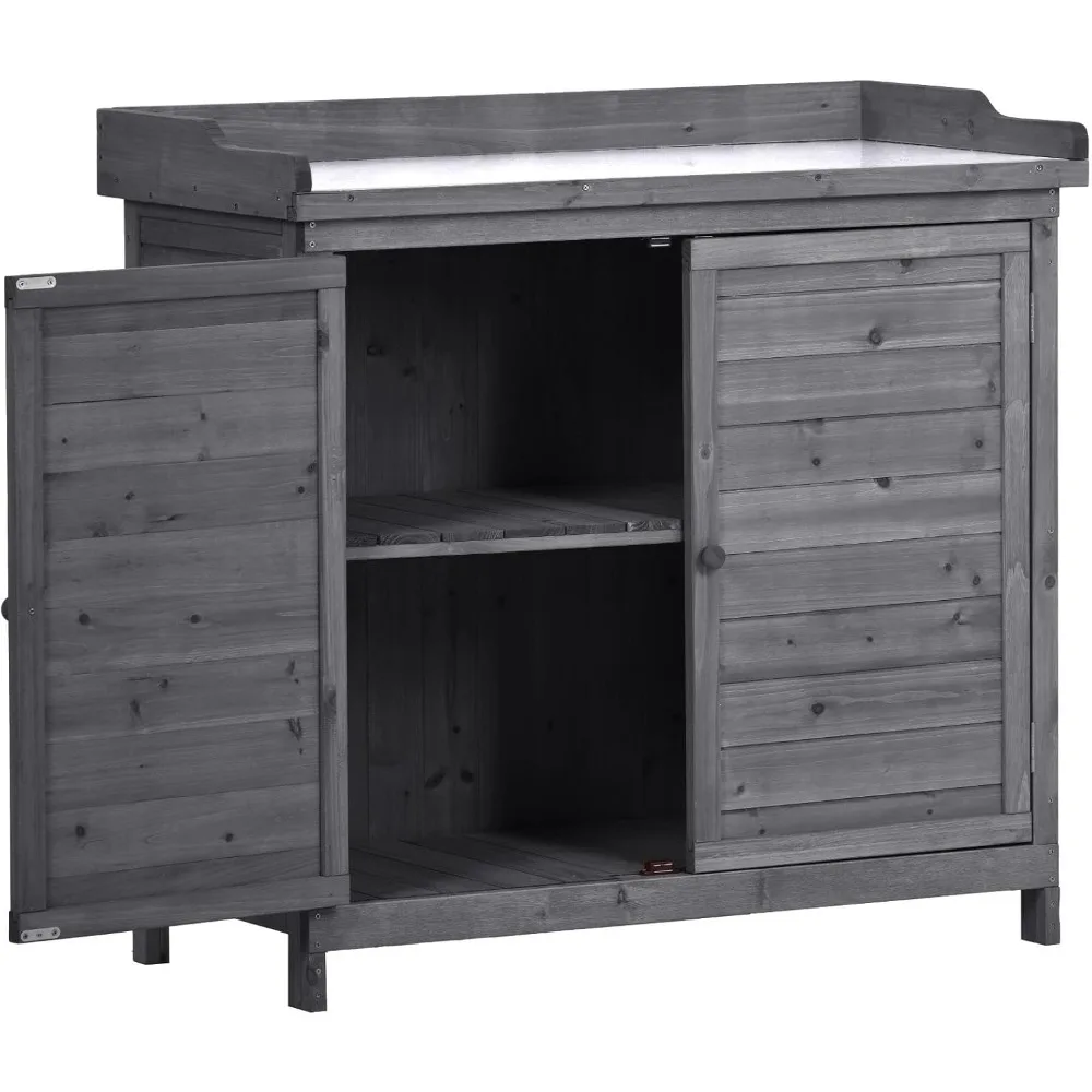 Outdoor Potting Bench with Galvanized Waterproof Tabletop, Solid Fir Wood Garden Storage Cabinet, 2-Tier Removable Shelves
Outdoor Potting Bench with Galvanized Waterproof Tabletop, Solid Fir Wood Garden Storage Cabinet, 2-Tier Removable Shelves