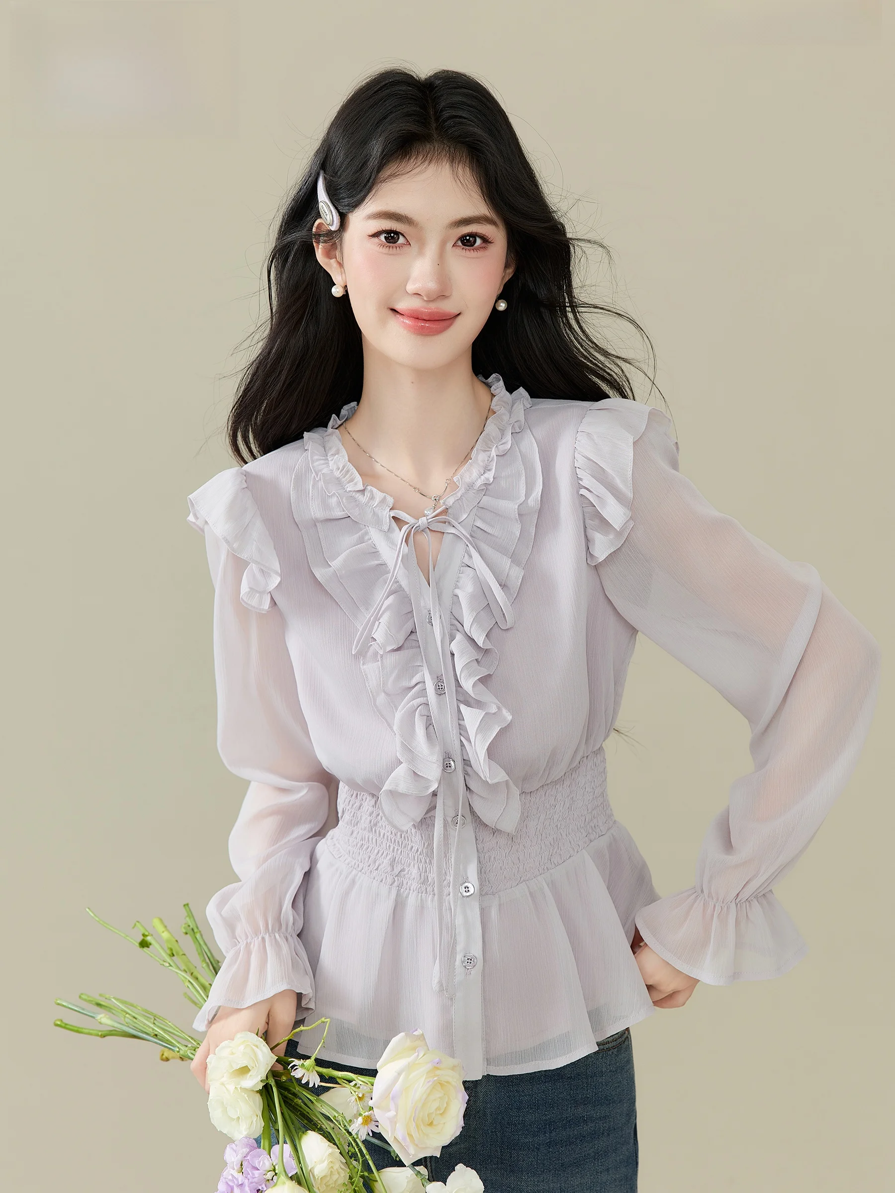 Ele Women's Chiffon Top Lingjiu Soft Purple Heart fairs Luxury Sensation Long Sve Lace irt Sweet Sle Spring New
Ele Women's Chiffon Top Lingjiu Soft Purple Heart fairs Luxury Sensation Long Sve Lace irt Sweet Sle Spring New