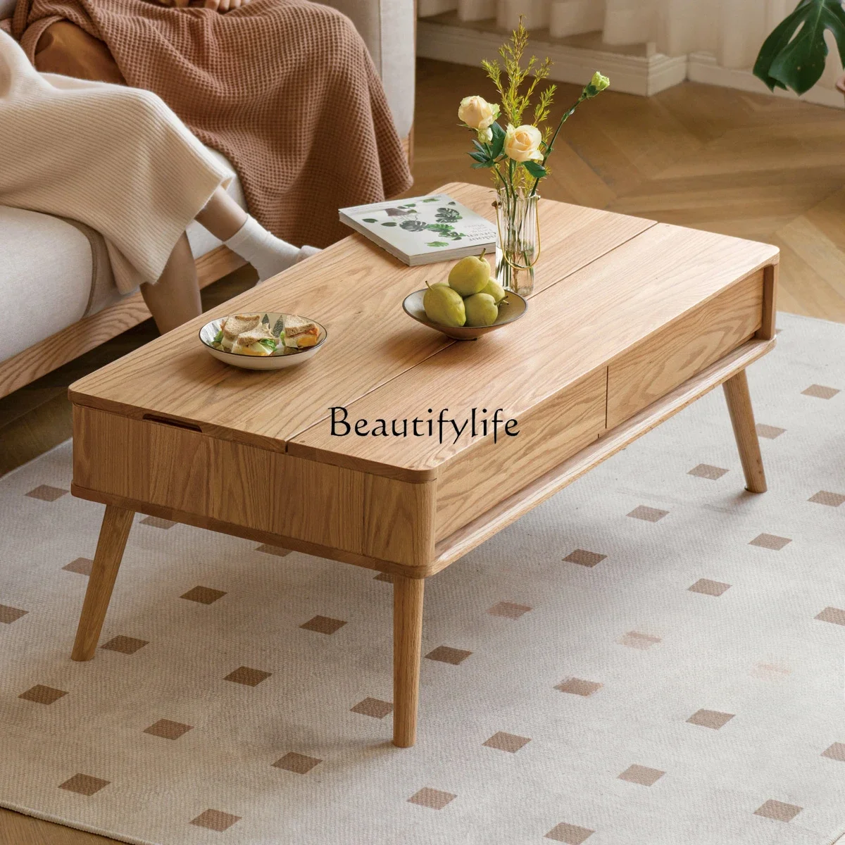 Solid wood lifting coffee table Nordic oak modern simple tea table small apartment
Solid wood lifting coffee table Nordic oak modern simple tea table small apartment