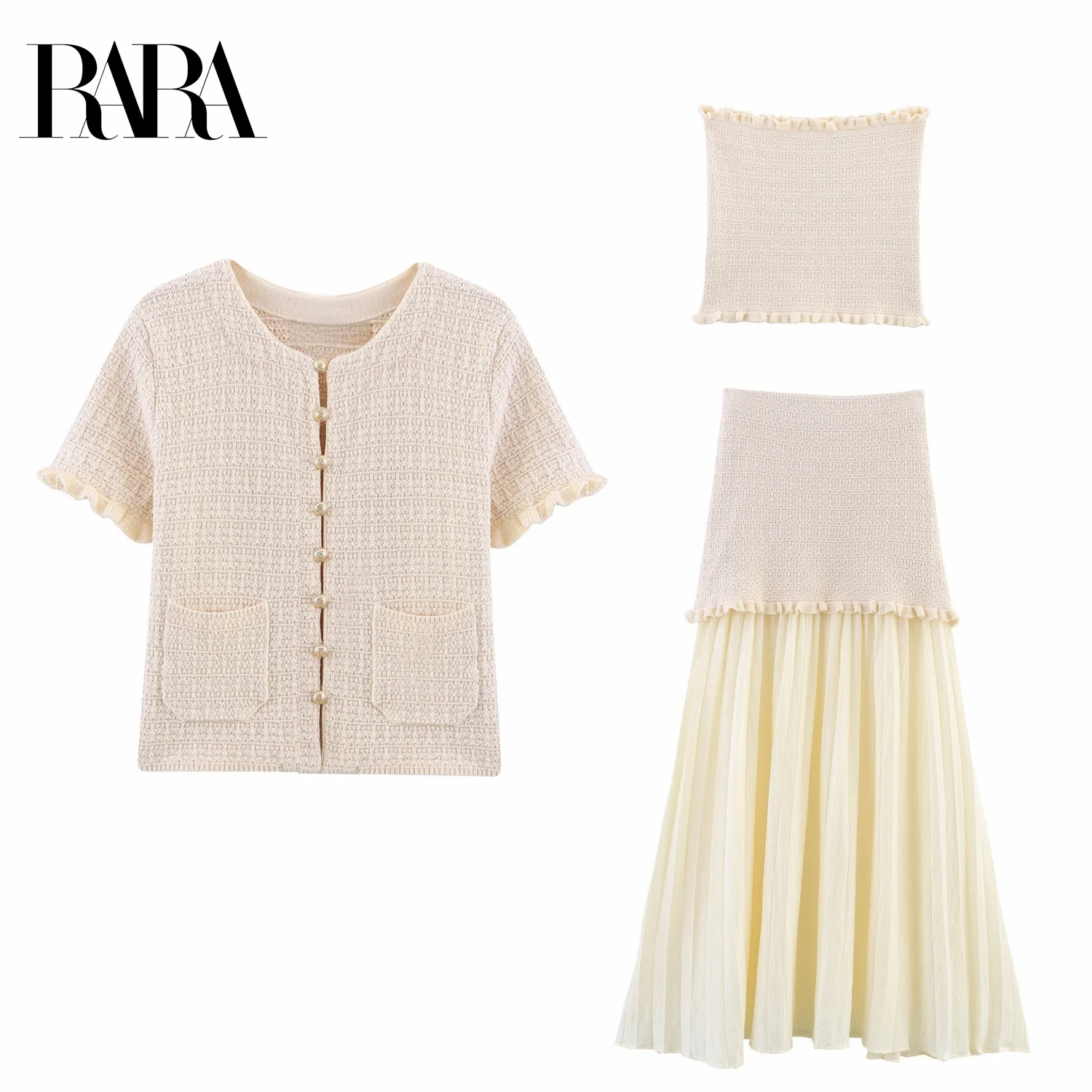 RARA 2025 New Arrival Women's Short - Sleeve Knit Jacket Pleated Skirt and Pouch Three - piece Set for Daily Wear
RARA 2025 New Arrival Women's Short - Sleeve Knit Jacket Pleated Skirt and Pouch Three - piece Set for Daily Wear