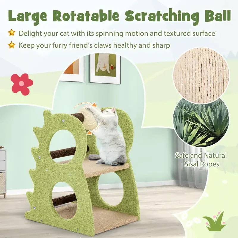2-Tier Modern Cat Tree for Indoor Cats with Rotatable Sisal Scratching Ball-Green
2-Tier Modern Cat Tree for Indoor Cats with Rotatable Sisal Scratching Ball-Green