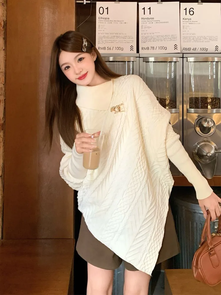 Autumn and Winter New Korean Design Irregular High Neck Fried Dough Twists Cape Knitwear Celebrity Street Long Sleeve Sweater
Autumn and Winter New Korean Design Irregular High Neck Fried Dough Twists Cape Knitwear Celebrity Street Long Sleeve Sweater