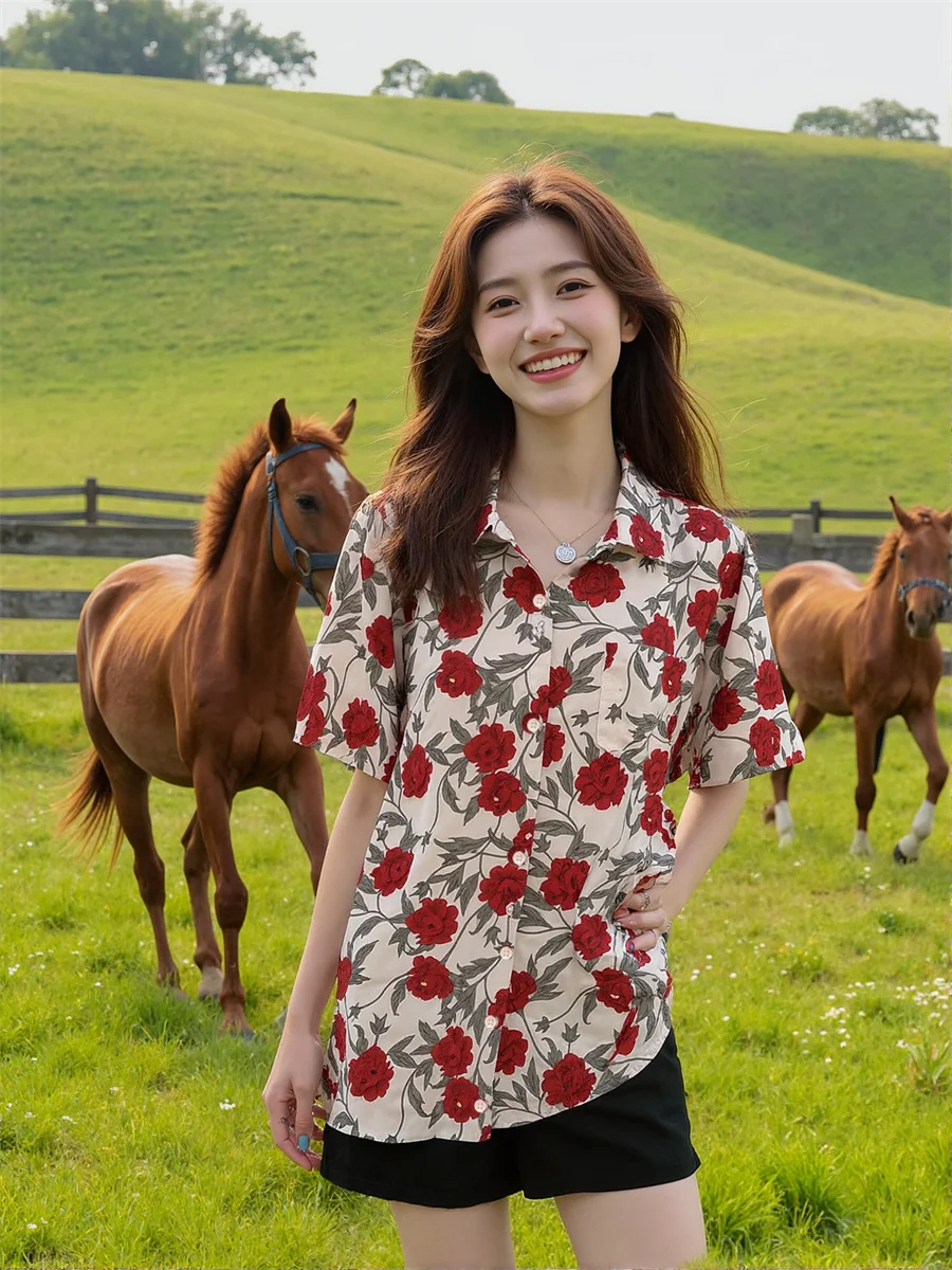 Elegant Blouses For Women Red Flower Print Short Sleeve Cotton Korean Style Female Long Chiffon Tunic Clothing Vintage White
Elegant Blouses For Women Red Flower Print Short Sleeve Cotton Korean Style Female Long Chiffon Tunic Clothing Vintage White