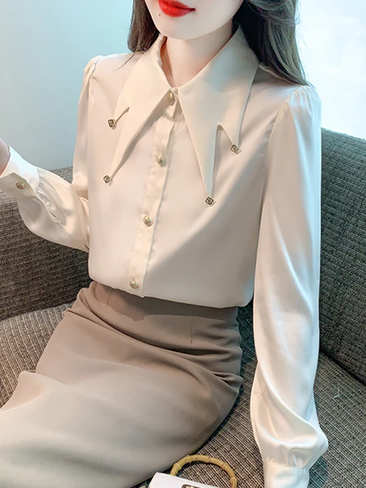 Autumn 2023 Long Sleeve Satin Women Shirt Elegant Button Up Chic Design White Blouse Fashion Office Lady Tops
Autumn 2023 Long Sleeve Satin Women Shirt Elegant Button Up Chic Design White Blouse Fashion Office Lady Tops