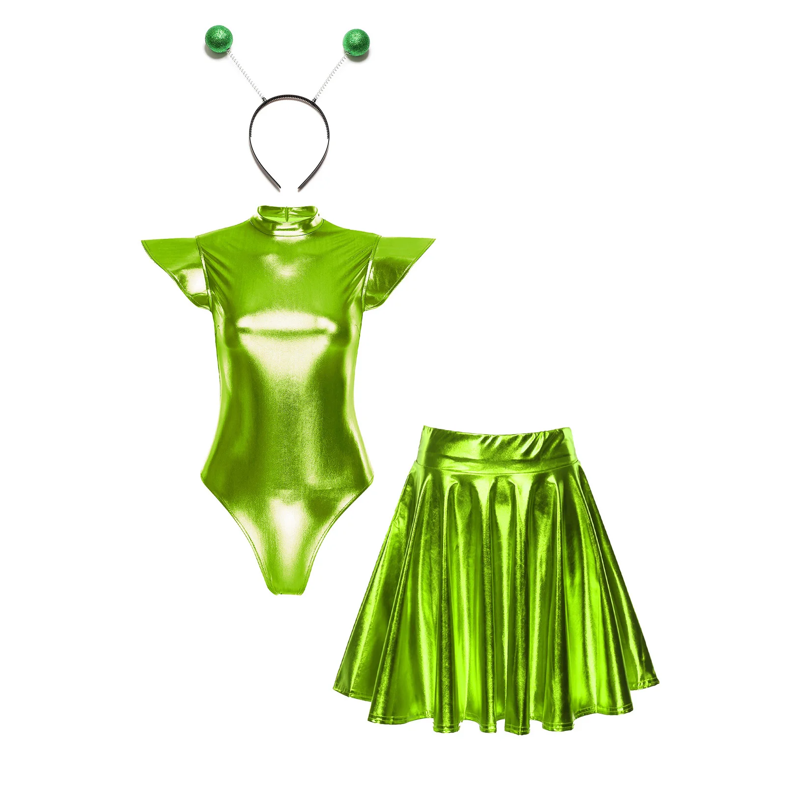 Women Carnival Alien Robot Cosplay Performance Outfits Shiny Bodysuit with Skirt And Headwear Sets for Halloween Party Uniforms
Women Carnival Alien Robot Cosplay Performance Outfits Shiny Bodysuit with Skirt And Headwear Sets for Halloween Party Uniforms
