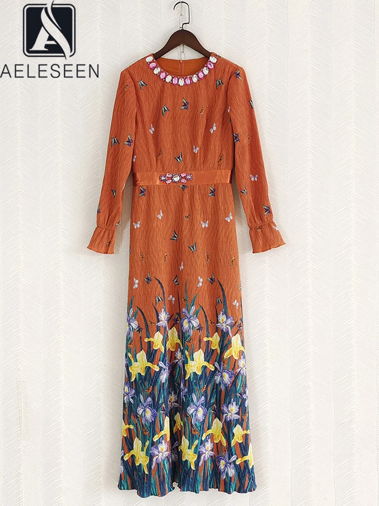 AELESEEN Women Long Pleated Dress Designer Fashion Full Sleeve Colorful Flower Print Crystal Beading Elegant Butterfly Party
AELESEEN Women Long Pleated Dress Designer Fashion Full Sleeve Colorful Flower Print Crystal Beading Elegant Butterfly Party