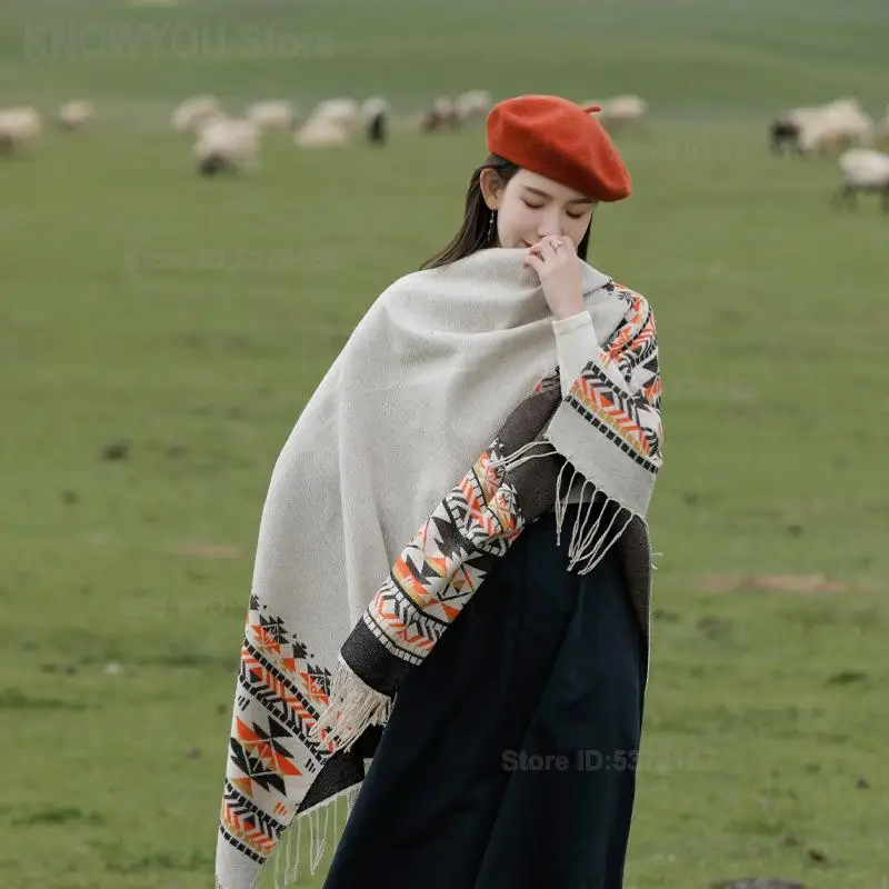 Thick Warm Ethnic Shawl Cape Ladies New Style, Great for Northwest Travel, Multi-Purpose Thermal Scarf Windproof Cloak Coat
Thick Warm Ethnic Shawl Cape Ladies New Style, Great for Northwest Travel, Multi-Purpose Thermal Scarf Windproof Cloak Coat
