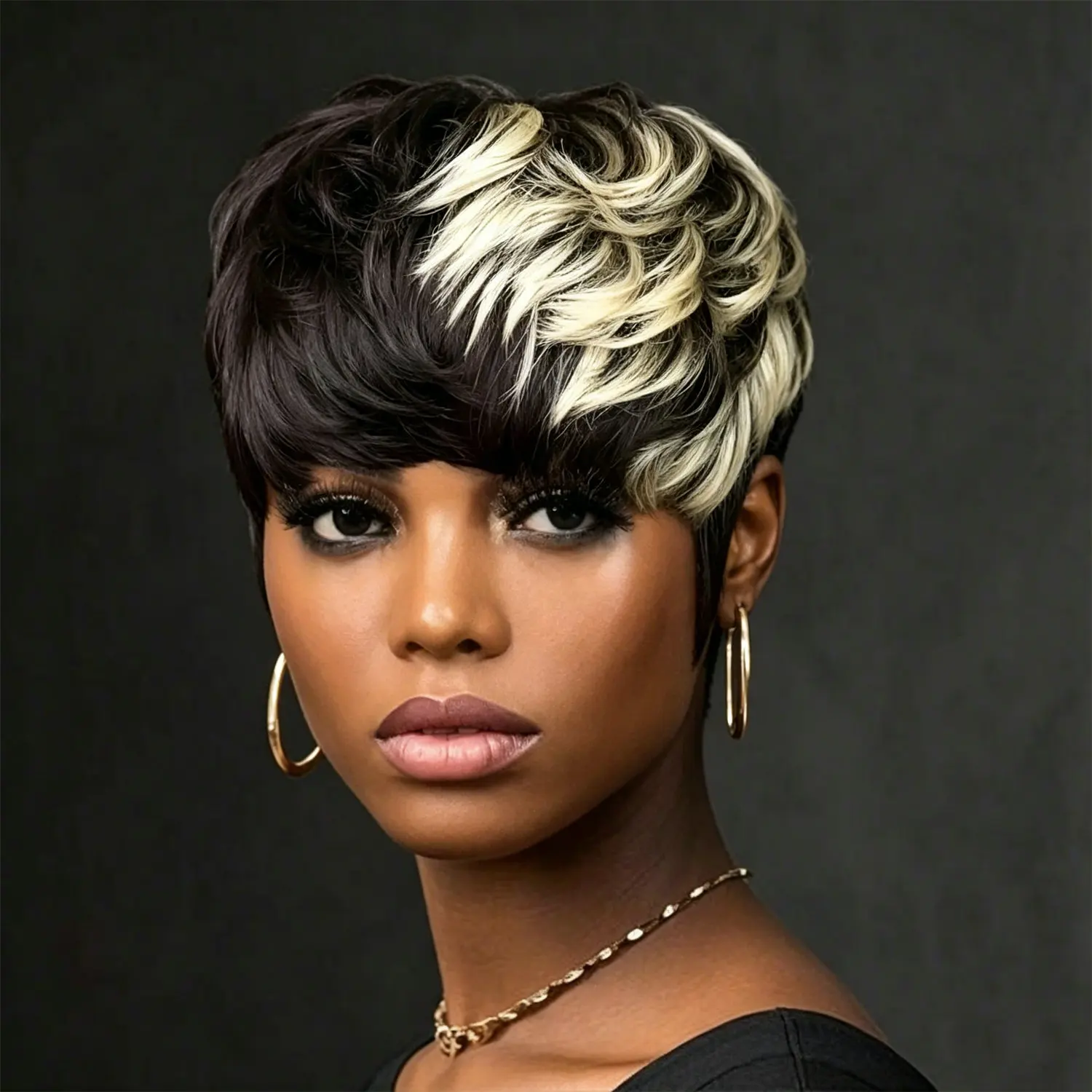 Short Pixie Cut Human Hair Wig Full Machine Made Pink Blonde Highlight Wig With Bangs Short Bob wig For Black Women Daily Use
Short Pixie Cut Human Hair Wig Full Machine Made Pink Blonde Highlight Wig With Bangs Short Bob wig For Black Women Daily Use