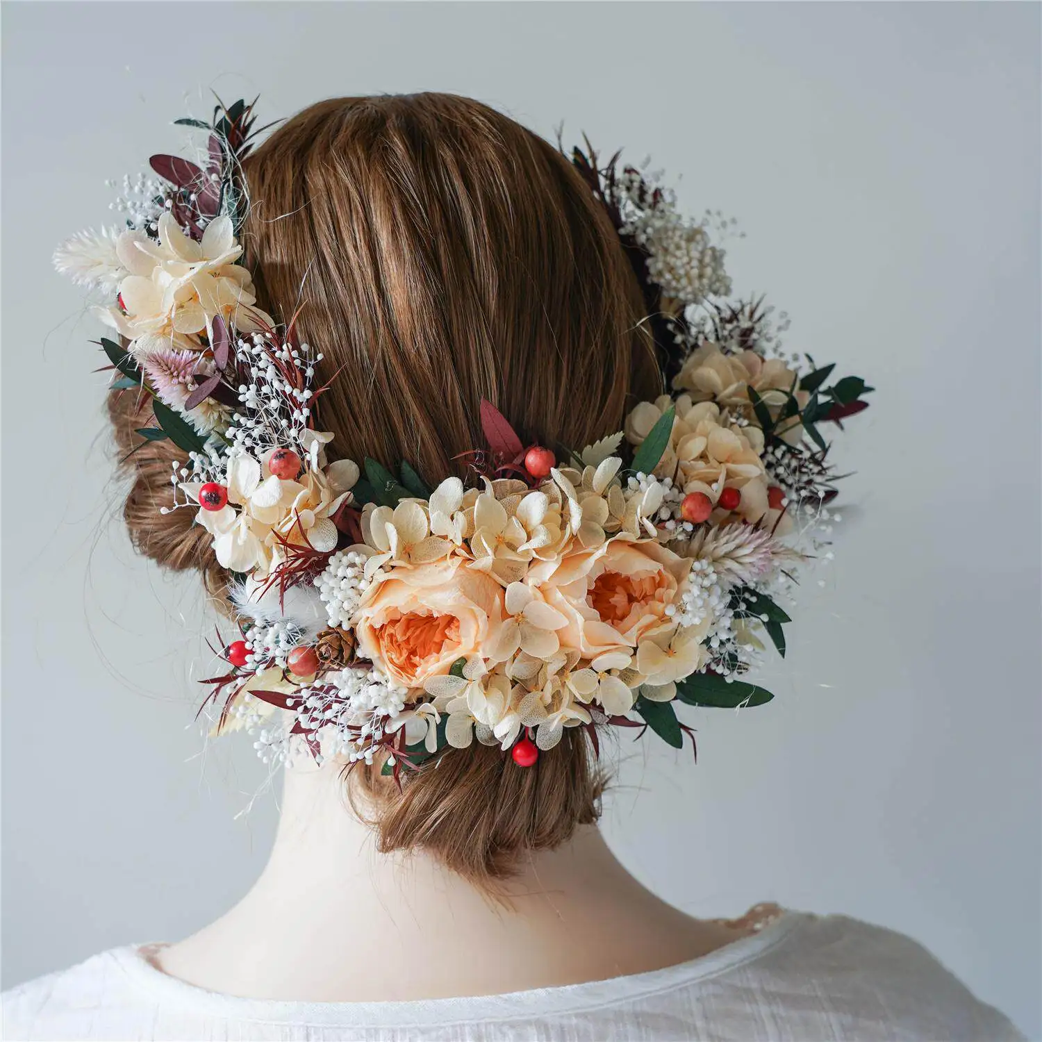 Orange Dried Rose flower Bridal Headband Wedding Hair Comb Wreath Handmade Headpiece For Women photography shooting
Orange Dried Rose flower Bridal Headband Wedding Hair Comb Wreath Handmade Headpiece For Women photography shooting