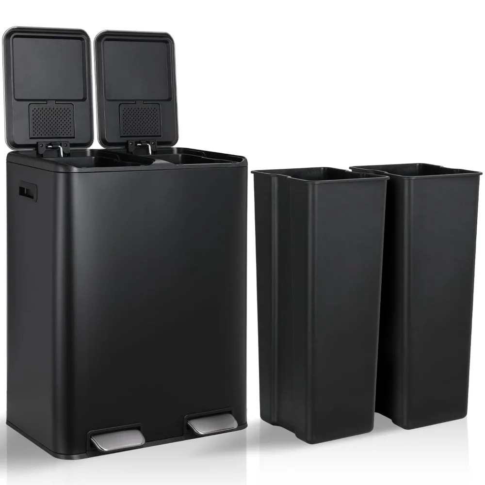 16 Gal Dual Kitchen Trash Can, Stainless Steel Garbage Bin, Recycle Waste Dustbin, w/2 Built-in Box for Odor Control
16 Gal Dual Kitchen Trash Can, Stainless Steel Garbage Bin, Recycle Waste Dustbin, w/2 Built-in Box for Odor Control