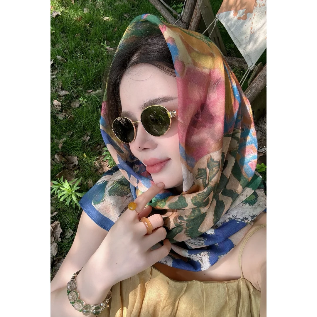 9 Colors Mulberry Silk(70%) Cotton(30%) Square Scarf Women 110cm Floral Oil Print Shawl hijab Bandana Hair Wrap Beach Scarves
9 Colors Mulberry Silk(70%) Cotton(30%) Square Scarf Women 110cm Floral Oil Print Shawl hijab Bandana Hair Wrap Beach Scarves