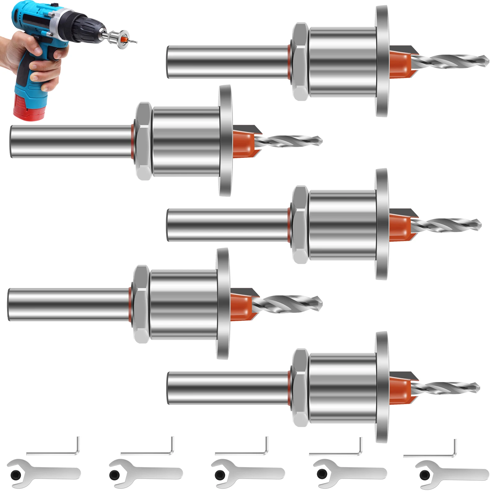Сверло с зенковкой с потайной головкой 8*8 Серебряное сверло с коническим отверстием и набором шестигранных ключей Коническое сверло с зенковкой
Сверло с зенковкой с потайной головкой 8*8 Серебряное сверло с коническим отверстием и набором шестигранных ключей Коническое сверло с зенковкой