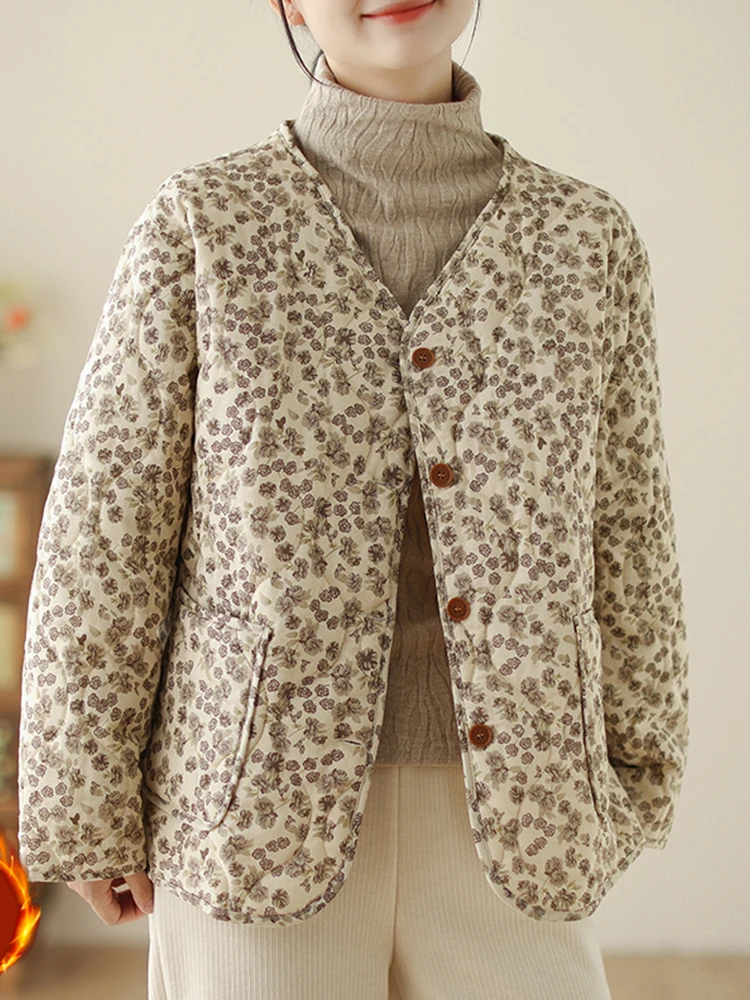 Retro Thiened Cotton Jaet Women's Winter Coat Floral Print Loose Fit Warm Outerwear V-Ne Long Sve Commute Sle
Retro Thiened Cotton Jaet Women's Winter Coat Floral Print Loose Fit Warm Outerwear V-Ne Long Sve Commute Sle