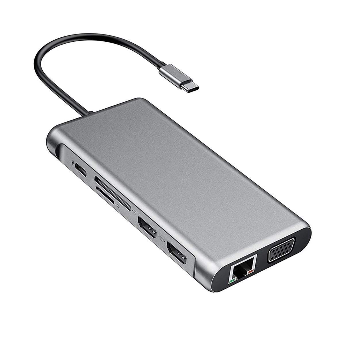 A71P 12 in 1 USB Type C Hub Type-C to 2 -Compatible 4K VGA Adapter RJ45 Lan Ethernet SD TF PD USB-C 3.0 3.5mm Audio/Mic 
A71P 12 in 1 USB Type C Hub Type-C to 2 -Compatible 4K VGA Adapter RJ45 Lan Ethernet SD TF PD USB-C 3.0 3.5mm Audio/Mic