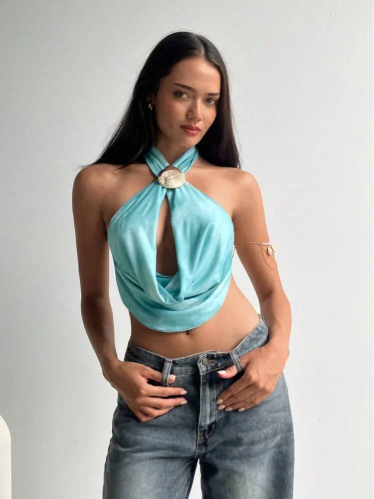 Sexy Women Blue Halter Vestidos Chic Shell Hollow Out Off Shoulder Backless Lace Up Ruffle Tops 2025 Summer Y2k Female Beachwear
Sexy Women Blue Halter Vestidos Chic Shell Hollow Out Off Shoulder Backless Lace Up Ruffle Tops 2025 Summer Y2k Female Beachwear