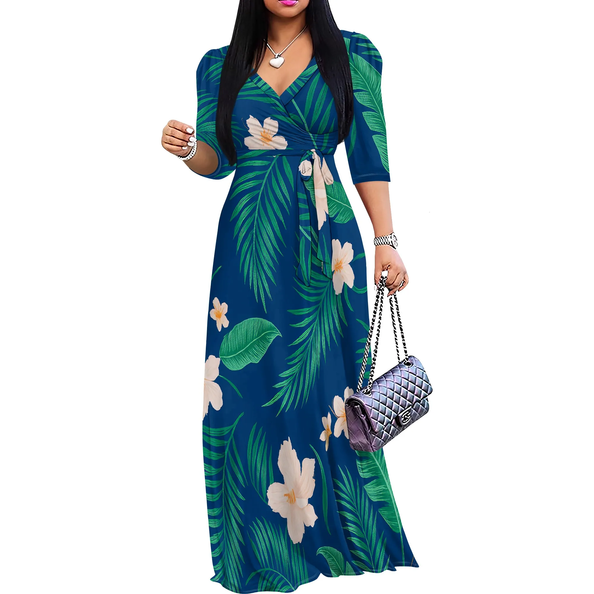 Women's V Neck Maxi Dress Ruffles 3/4 Sleeve Floral Dresses Wedding Guest Sundress with Belt
Women's V Neck Maxi Dress Ruffles 3/4 Sleeve Floral Dresses Wedding Guest Sundress with Belt