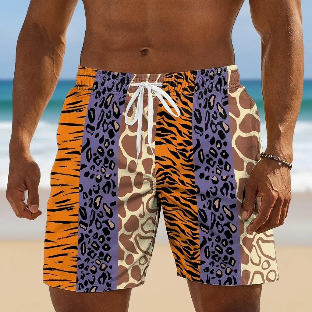 Men's Spring Summer 3D Printed Shorts, Tiger Leopard Giraffe Print Vertical Strip Splicing Animal Print Casual Beach Bottoms
Men's Spring Summer 3D Printed Shorts, Tiger Leopard Giraffe Print Vertical Strip Splicing Animal Print Casual Beach Bottoms