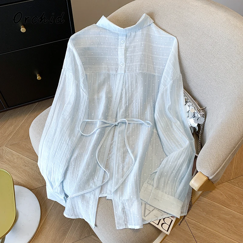 Elegant Turn Down Collar Long Sleeve Shirt Women Causal Single Breasted Lace-up Shirt Sweet Soft Blouses Chiffon Dots Tees Top
Elegant Turn Down Collar Long Sleeve Shirt Women Causal Single Breasted Lace-up Shirt Sweet Soft Blouses Chiffon Dots Tees Top
