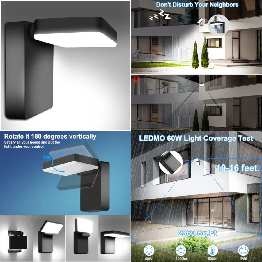 60W LED Outdoor Wall Light Switch Control 350° Horizontal/180° Vertical LED Exterior Wall Lights Modern Neighbor Friendly Adjus
60W LED Outdoor Wall Light Switch Control 350° Horizontal/180° Vertical LED Exterior Wall Lights Modern Neighbor Friendly Adjus