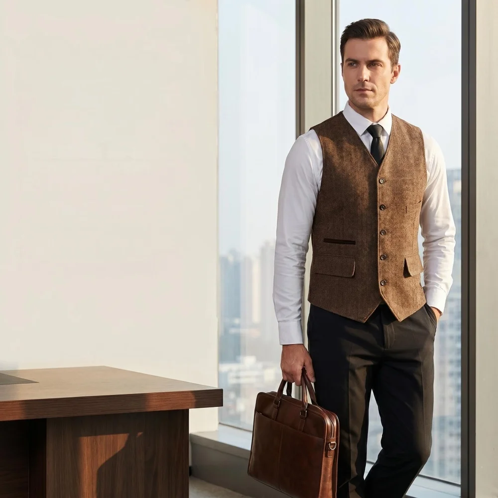 V Neck Men's Vest Herringbone Tweed Slim Fit Real Pocket Men's Waistcoat For Wedding
V Neck Men's Vest Herringbone Tweed Slim Fit Real Pocket Men's Waistcoat For Wedding