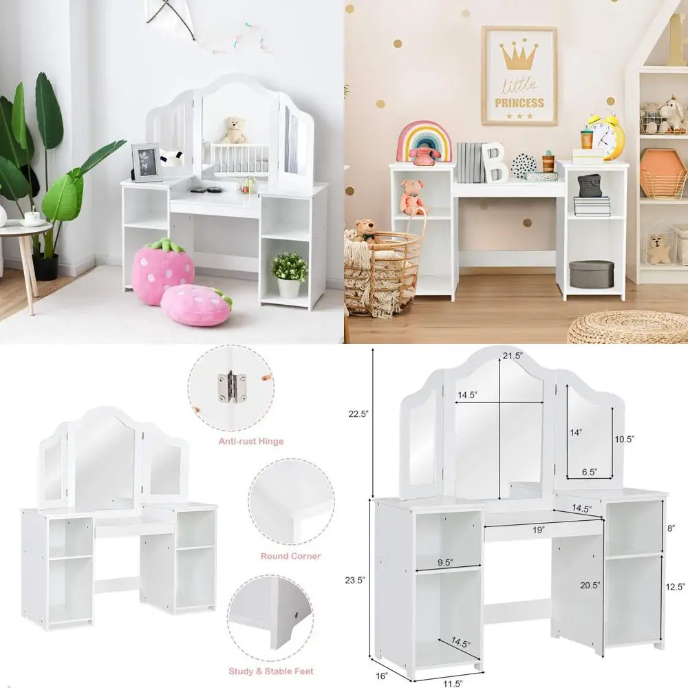 2-in-1 Children's Vanity Desk with Detachable Top, Toddler Makeup Table with Tri-Fold Mirror & Storage, White
2-in-1 Children's Vanity Desk with Detachable Top, Toddler Makeup Table with Tri-Fold Mirror & Storage, White