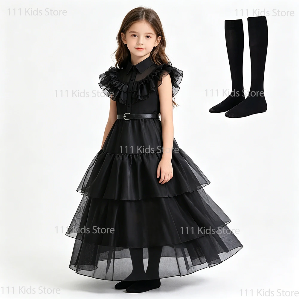Movie Same Black Wedding Dress for Girls Layered Formal Evening Dress Wedn Cosplay Costumes Kids Girl Perform Party Dresses
Movie Same Black Wedding Dress for Girls Layered Formal Evening Dress Wedn Cosplay Costumes Kids Girl Perform Party Dresses