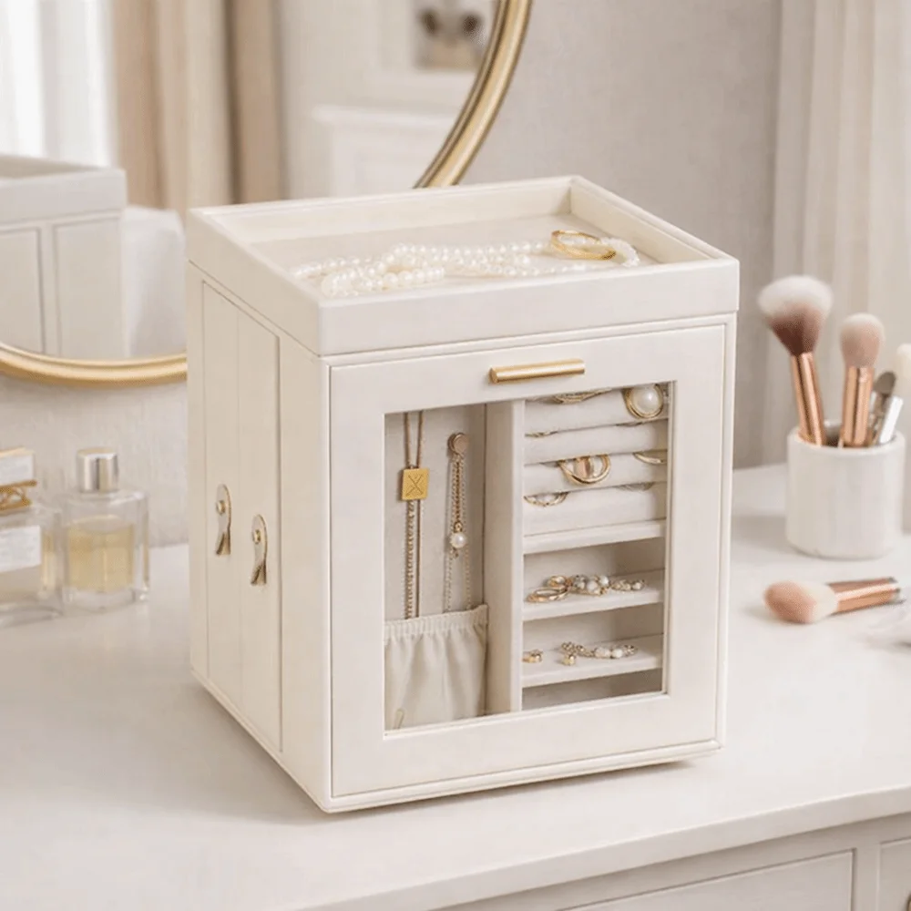 PU Rotating Jewelry Storage Box Vertical Large Capacity Ring Necklace Storage Box Visible with Drawers Jewelry Organizer
PU Rotating Jewelry Storage Box Vertical Large Capacity Ring Necklace Storage Box Visible with Drawers Jewelry Organizer
