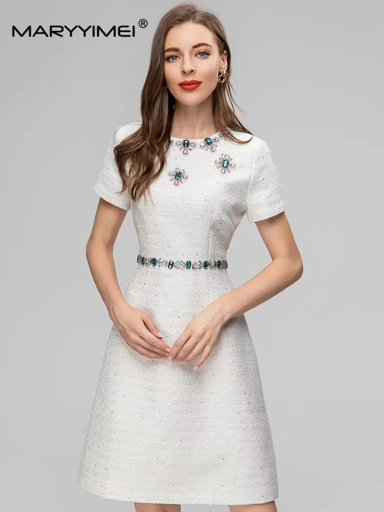 MARYYIMEI Summer Fashion Designer Women's dress Short sleeved Crystal Diamond Sequin Casual White High Street Dresses
MARYYIMEI Summer Fashion Designer Women's dress Short sleeved Crystal Diamond Sequin Casual White High Street Dresses