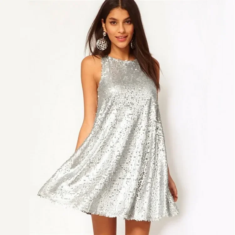 Summer Girls Sweet Shiny Silver Sequined Dress Ladies Sleeveless Pleated Mini Sexy Party Clubwear Dresses Big Size Xxl Elegant
Summer Girls Sweet Shiny Silver Sequined Dress Ladies Sleeveless Pleated Mini Sexy Party Clubwear Dresses Big Size Xxl Elegant
