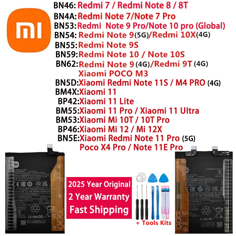 Оригинальная батарея для Xiaomi Redmi Note 7 8 8T 9 9 9T 9S 10 10S 10X Mi 10T 11 11E Lite 12 12X K30S Pro POCO X4 M3 UItra Battery
Оригинальная батарея для Xiaomi Redmi Note 7 8 8T 9 9 9T 9S 10 10S 10X Mi 10T 11 11E Lite 12 12X K30S Pro POCO X4 M3 UItra Battery