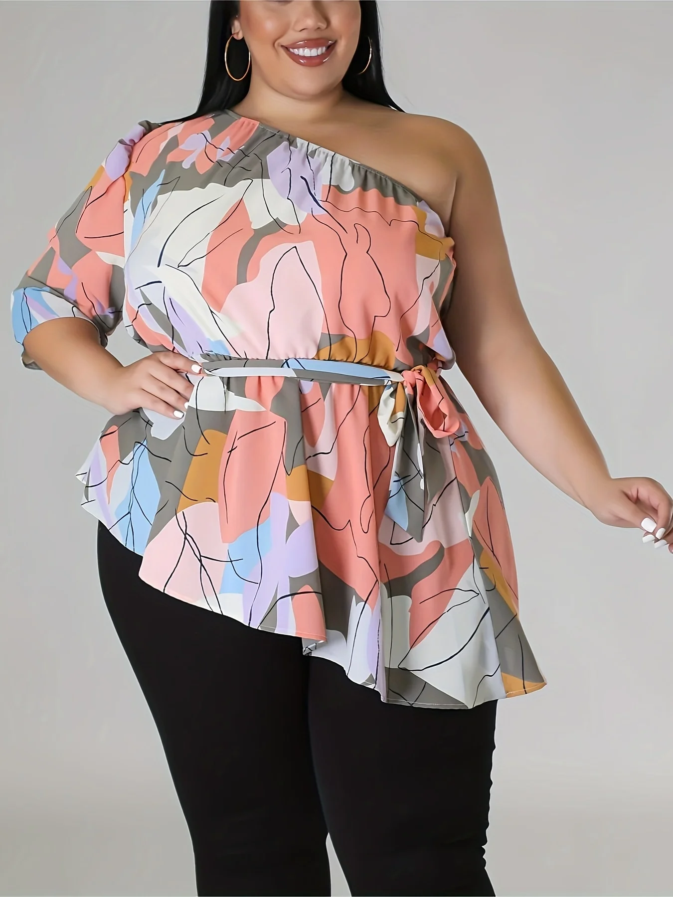 Plus size tops spring /summer one-shoulder blouses belt lace-up shirt irregular hem elegant gentle Parties dates vacations out
Plus size tops spring /summer one-shoulder blouses belt lace-up shirt irregular hem elegant gentle Parties dates vacations out