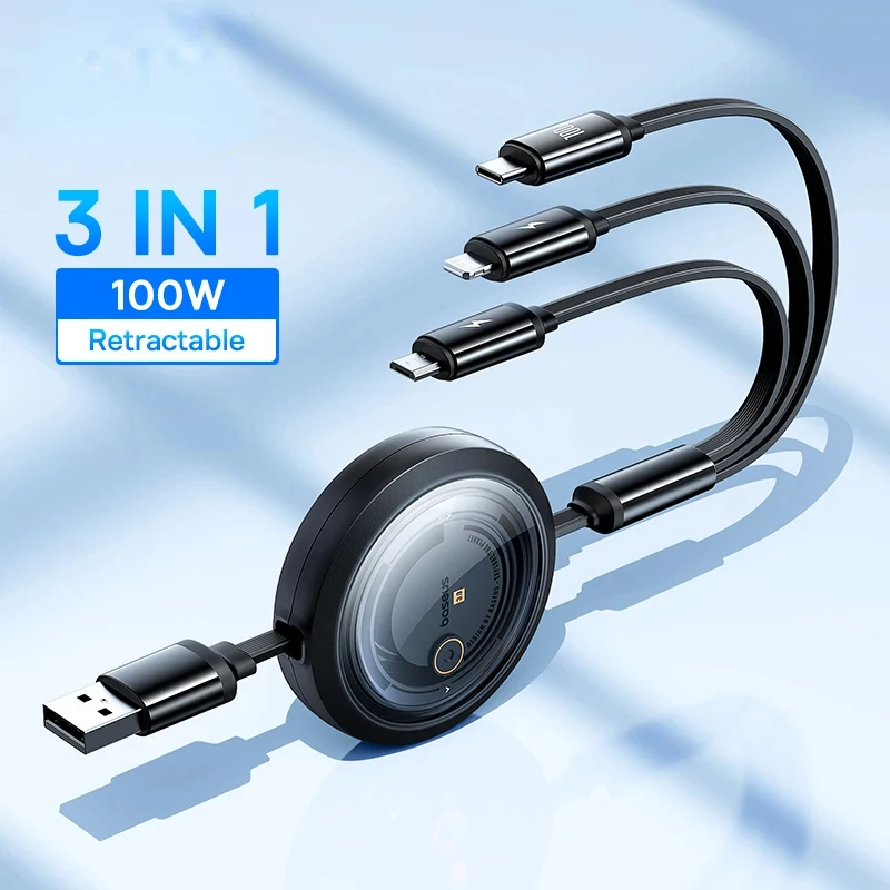 3 In 1 Retractable Phone Data Cable Type C USB 100W Fast Charging Cable Suitable For iPhone Huawei Xiaomi Android Micro
3 In 1 Retractable Phone Data Cable Type C USB 100W Fast Charging Cable Suitable For iPhone Huawei Xiaomi Android Micro