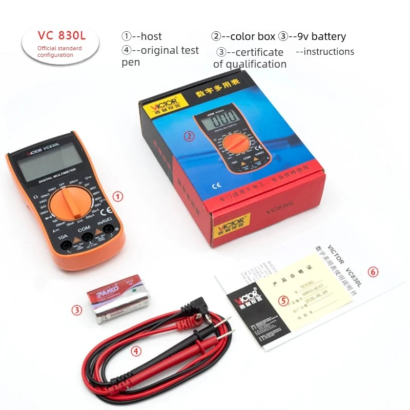 VICTOR VC830L Small Size Manual Range Digital Multimeter Tester AC DC 600V 10A
VICTOR VC830L Small Size Manual Range Digital Multimeter Tester AC DC 600V 10A