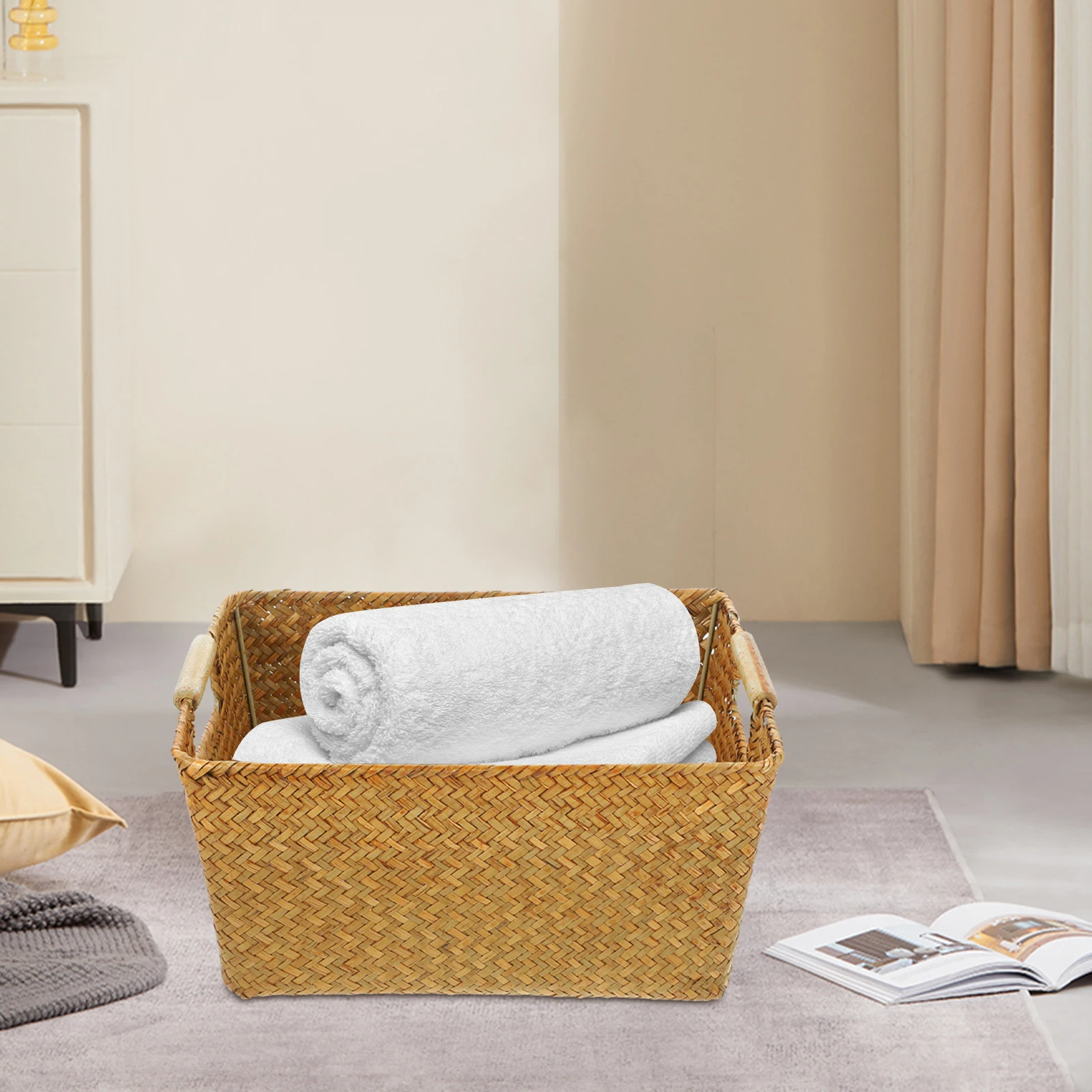 Seagrass Woven Basket Storage Decorative M34x25x17 Wood H Multi functional ganizer Home Office Bamboo Style
Seagrass Woven Basket Storage Decorative M34x25x17 Wood H Multi functional ganizer Home Office Bamboo Style