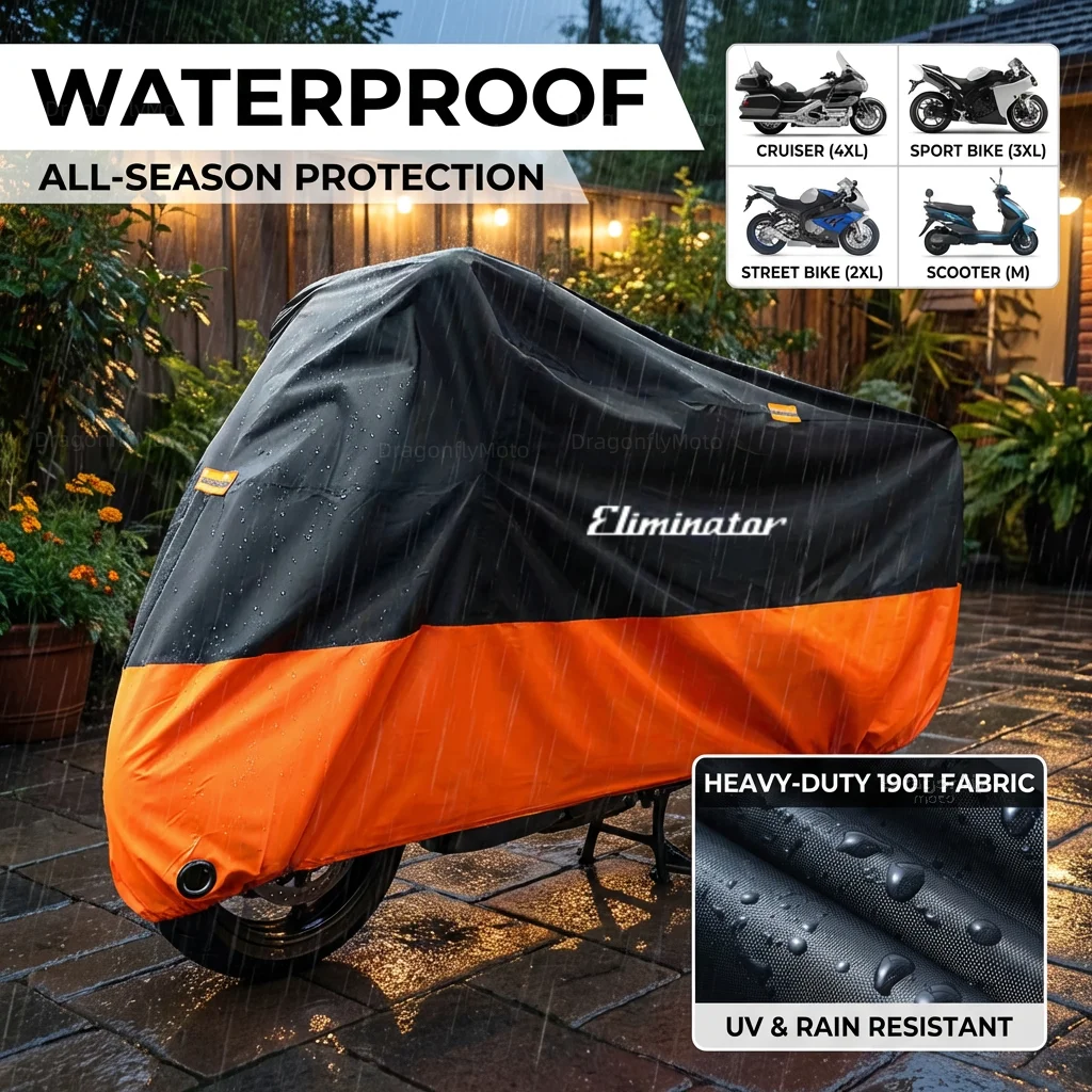 Чехол для мотоцикла Eliminator 500/500 SE, плотный, 210D, водонепроницаемый, для улицы, с защитой от УФ-излучения, от пыли, дождя и солнца, всесезонный
Чехол для мотоцикла Eliminator 500/500 SE, плотный, 210D, водонепроницаемый, для улицы, с защитой от УФ-излучения, от пыли, дождя и солнца, всесезонный