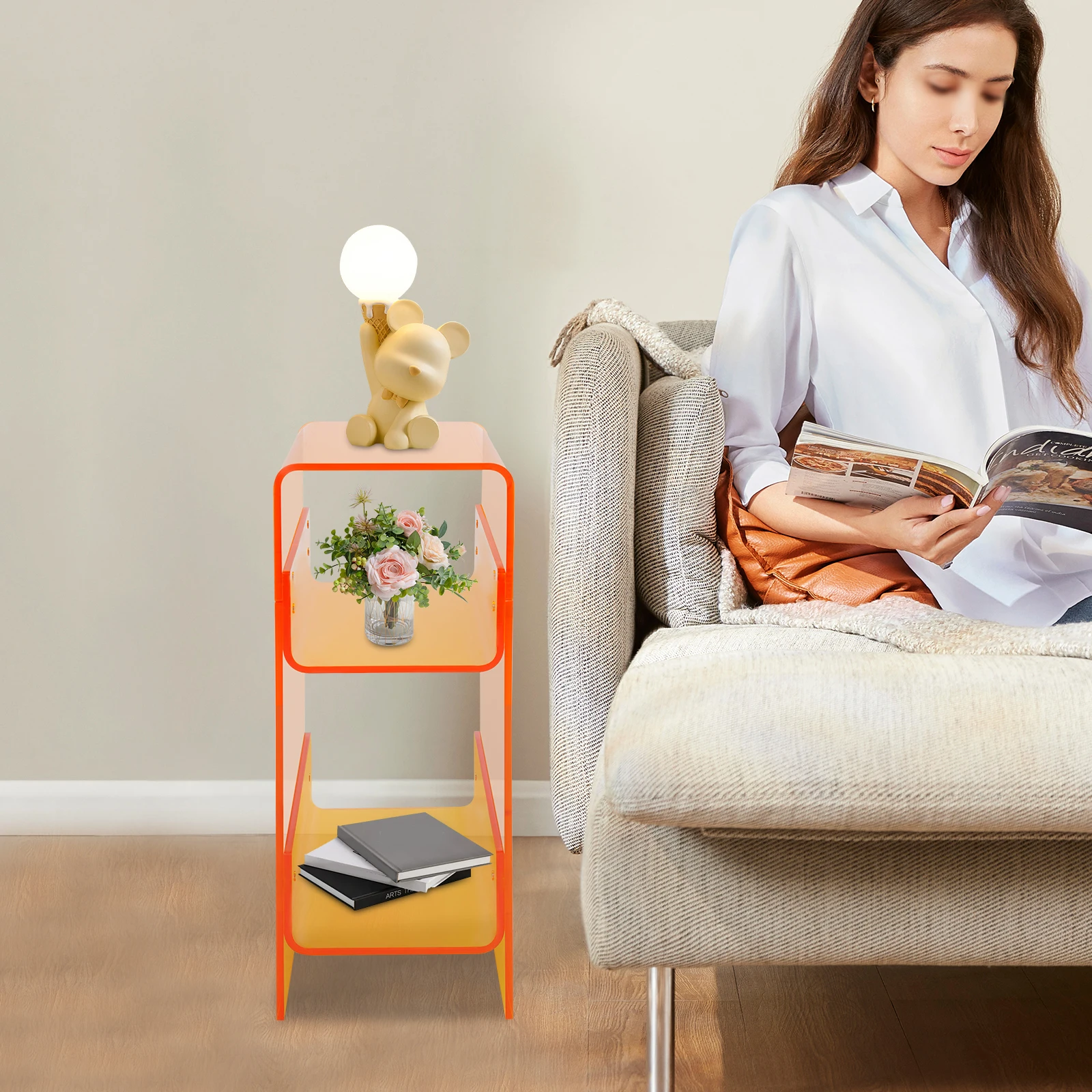 Orange Multi Functional 3-Tier Narrow Acrylic Side Table Home Storage Rack Bedside Table for Bedroom 30kg Capacity
Orange Multi Functional 3-Tier Narrow Acrylic Side Table Home Storage Rack Bedside Table for Bedroom 30kg Capacity