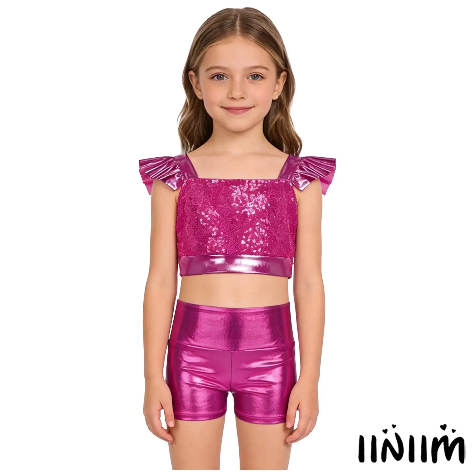 Children Girls Jazz Street Dance Costume Square Neck Ruffled Sleeve Sequin Metallic Crop Top with High Waist Sparkly Shorts
Children Girls Jazz Street Dance Costume Square Neck Ruffled Sleeve Sequin Metallic Crop Top with High Waist Sparkly Shorts